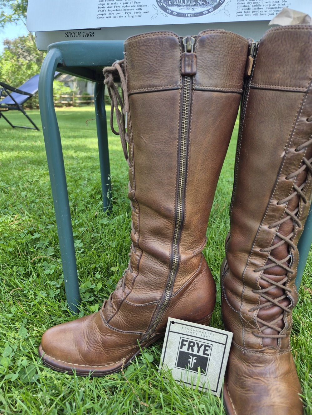 VINTAGE Frye Villager Lace Antique Gold Boots-7.5 - Picture 4 of 16